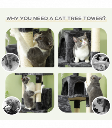 PawHut Cat Tree Scratcher Activity Centre, Condo Scratching Post Toy Bed