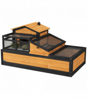 PawHut Wooden Tortoise House Indoor Outdoor w/ Balcony, Tray, Openable Roof