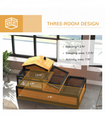 PawHut Wooden Tortoise House Indoor Outdoor w/ Balcony, Tray, Openable Roof