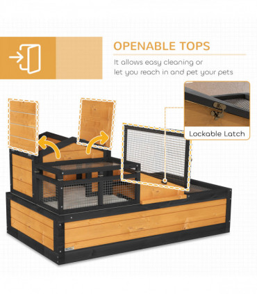 PawHut Wooden Tortoise House Indoor Outdoor w/ Balcony, Tray, Openable Roof
