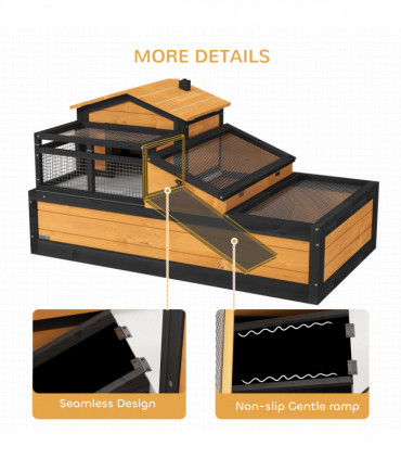 PawHut Wooden Tortoise House Indoor Outdoor w/ Balcony, Tray, Openable Roof