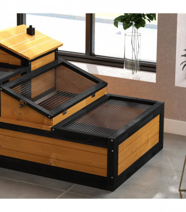 PawHut Wooden Tortoise House Indoor Outdoor w/ Balcony, Tray, Openable Roof