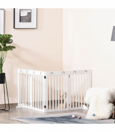 Pet Gate Foldable Freestanding Dog Safety Barrier w/ Support Feet White