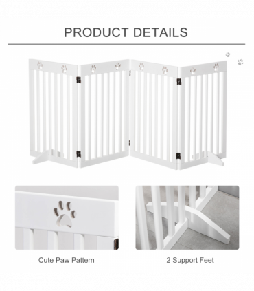 Pet Gate Foldable Freestanding Dog Safety Barrier w/ Support Feet White