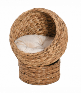 Wicker Cat House, Raised Cat Bed with Cylindrical Base, 42 x 33 x 52cm