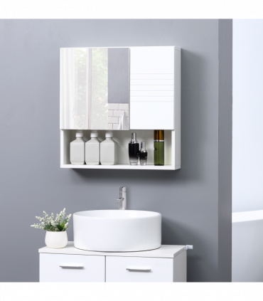 kleankin Bathroom Wall-Mounted Mirror Cabinet  Double Door Adjustable Shelves