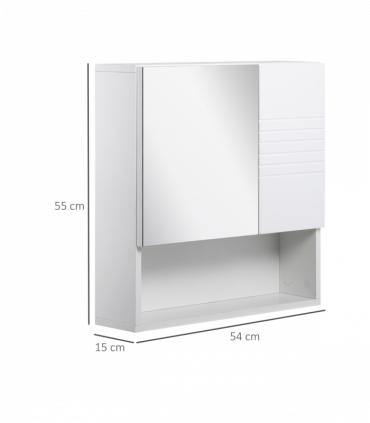 kleankin Bathroom Wall-Mounted Mirror Cabinet  Double Door Adjustable Shelves