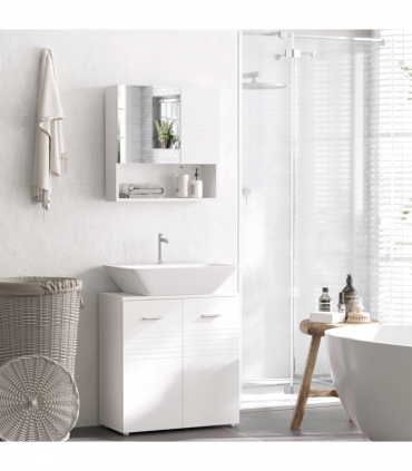 kleankin Bathroom Wall-Mounted Mirror Cabinet  Double Door Adjustable Shelves