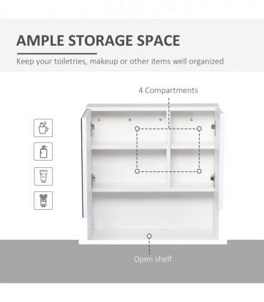 kleankin Bathroom Wall-Mounted Mirror Cabinet  Double Door Adjustable Shelves