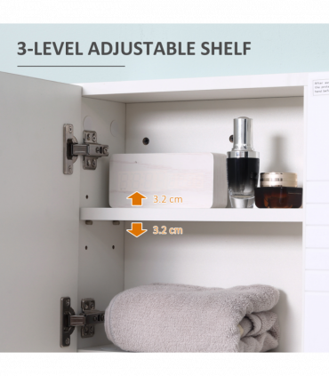 kleankin Bathroom Wall-Mounted Mirror Cabinet  Double Door Adjustable Shelves