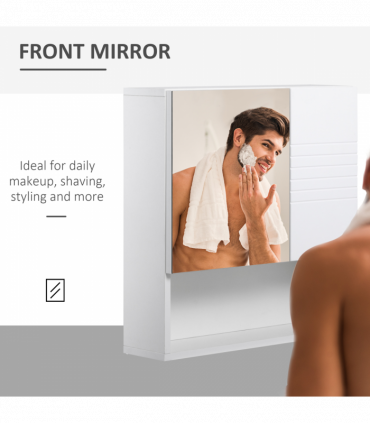 kleankin Bathroom Wall-Mounted Mirror Cabinet  Double Door Adjustable Shelves