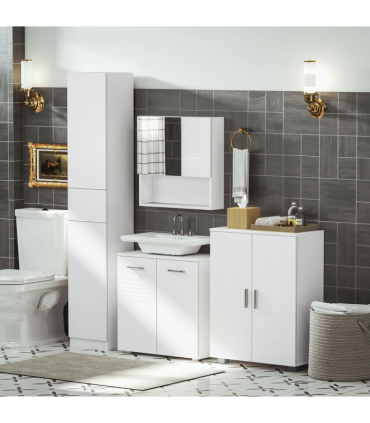 kleankin Bathroom Wall-Mounted Mirror Cabinet  Double Door Adjustable Shelves