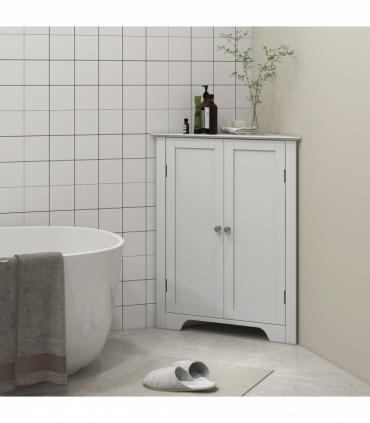 kleankin Corner Bathroom Cabinet, Recessed Doors and Adjustable Shelf, White