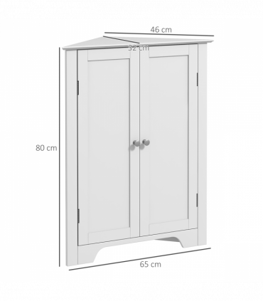 kleankin Corner Bathroom Cabinet, Recessed Doors and Adjustable Shelf, White