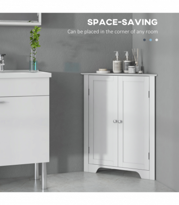 kleankin Corner Bathroom Cabinet, Recessed Doors and Adjustable Shelf, White