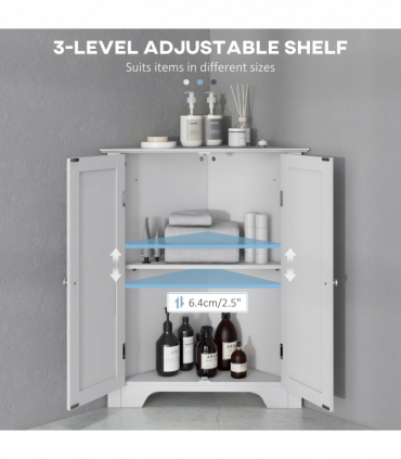 kleankin Corner Bathroom Cabinet, Recessed Doors and Adjustable Shelf, White