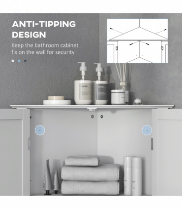 kleankin Corner Bathroom Cabinet, Recessed Doors and Adjustable Shelf, White