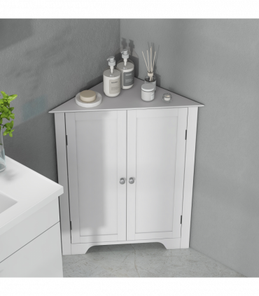 kleankin Corner Bathroom Cabinet, Recessed Doors and Adjustable Shelf, White