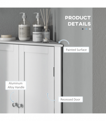 kleankin Corner Bathroom Cabinet, Recessed Doors and Adjustable Shelf, White