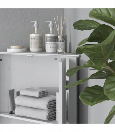 kleankin Corner Bathroom Cabinet, Recessed Doors and Adjustable Shelf, White