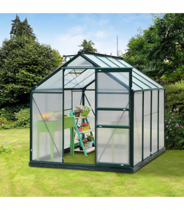 Clear Polycarbonate Greenhouse Large Walk-In Green House Garden Plants Grow Galvanized Base Aluminium Frame w/ Slide Door (6 x 8ft)