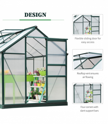Clear Polycarbonate Greenhouse Large Walk-In Green House Garden Plants Grow Galvanized Base Aluminium Frame w/ Slide Door (6 x 8ft)