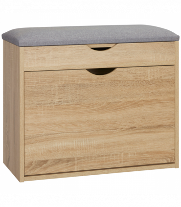 Shoe Bench Natural Wood Finish 60cm x 30cm x 50cm Entryway Cushion Storage