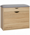 Shoe Bench Natural Wood Finish 60cm x 30cm x 50cm Entryway Cushion Storage