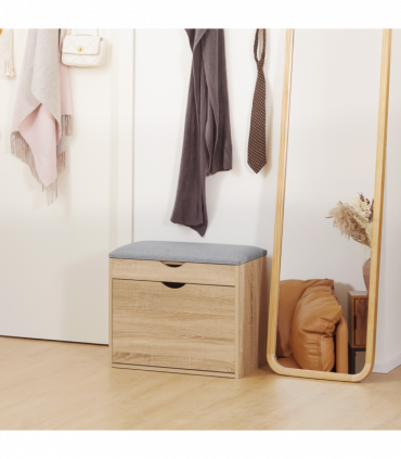 Shoe Bench Natural Wood Finish 60cm x 30cm x 50cm Entryway Cushion Storage