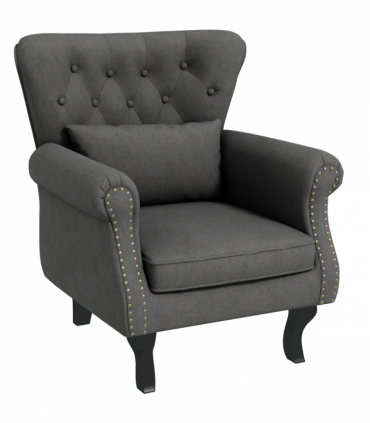 HOMCOM Vintage Armchair Wingback Accent Chair with Naihead Trim Dark Grey