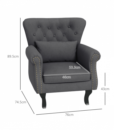 HOMCOM Vintage Armchair Wingback Accent Chair with Naihead Trim Dark Grey