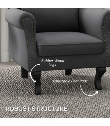 HOMCOM Vintage Armchair Wingback Accent Chair with Naihead Trim Dark Grey