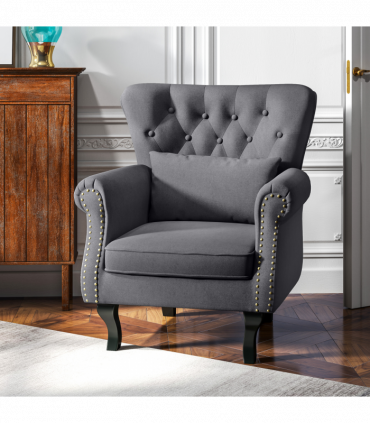 HOMCOM Vintage Armchair Wingback Accent Chair with Naihead Trim Dark Grey