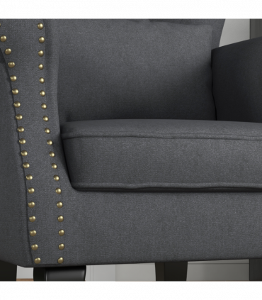HOMCOM Vintage Armchair Wingback Accent Chair with Naihead Trim Dark Grey