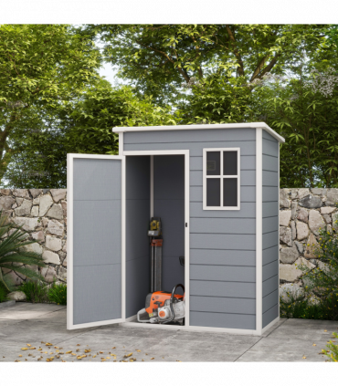 Outsunny 5' x 3' Garden Shed w/ Floor, Lockable Door, Window and Vent, Grey
