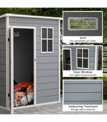 Outsunny 5' x 3' Garden Shed w/ Floor, Lockable Door, Window and Vent, Grey