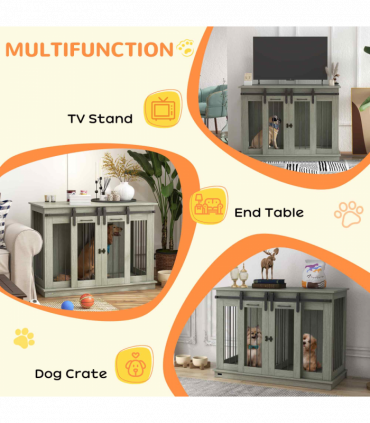 PawHut Dog Crate Furniture for Large Dogs, Double Dog Cage for Small Dogs, Grey