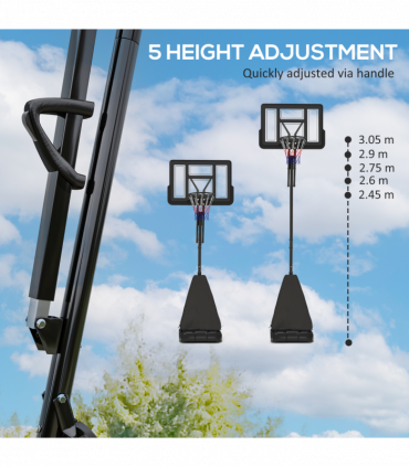SPORTNOW 2.45-3.05m Portable Basketball Hoop and Stand with Wheels, Black