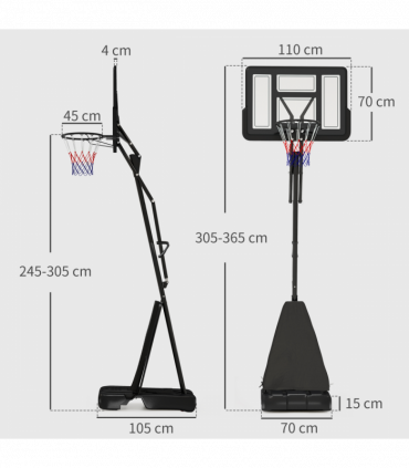SPORTNOW 2.45-3.05m Portable Basketball Hoop and Stand with Wheels, Black