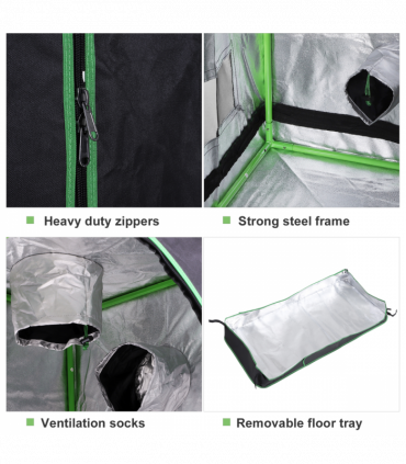 Hydroponic Plant Grow Tent  W/ Window Tool Bag, 60L x 60W x 140Hcm-Black/Green