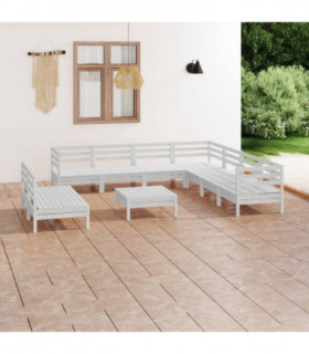 10 Piece Garden Lounge Set Solid Pinewood White