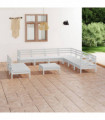 10 Piece Garden Lounge Set Solid Pinewood White