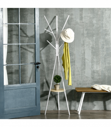 180cm Coat Rack Metal Clothes and Scarves Hat Hanger Hall Tree 9 Hooks-White