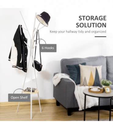 180cm Coat Rack Metal Clothes and Scarves Hat Hanger Hall Tree 9 Hooks-White