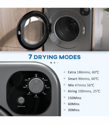 HOMCOM 6kg Vented Tumble Dryer with 7 Dry Programmers for Small Spaces Grey