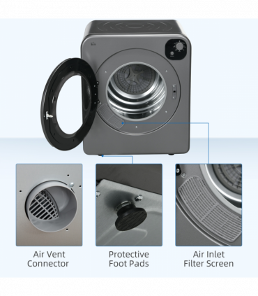 HOMCOM 6kg Vented Tumble Dryer with 7 Dry Programmers for Small Spaces Grey