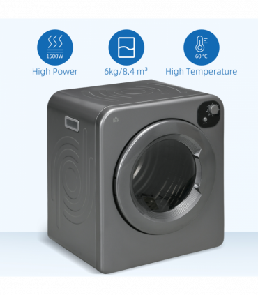 HOMCOM 6kg Vented Tumble Dryer with 7 Dry Programmers for Small Spaces Grey