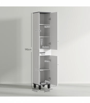 HOMCOM Bathroom Cabinet with Adjustable Shelves, Double Doors and Drawer