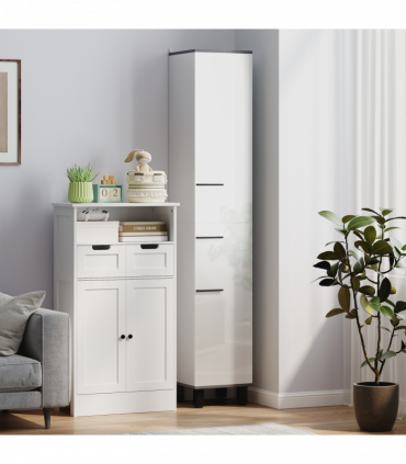 HOMCOM Bathroom Cabinet with Adjustable Shelves, Double Doors and Drawer