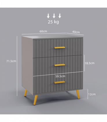 HOMCOM Bedroom Chest of Drawers, 3-Drawer Dresser with Aluminium Legs